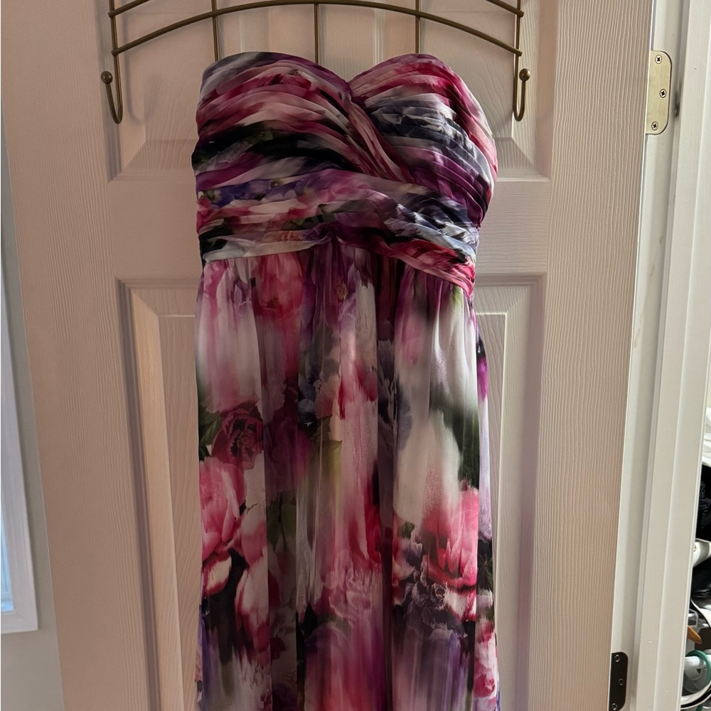 Aiden Strapless Floral Dress in Pink and Purple